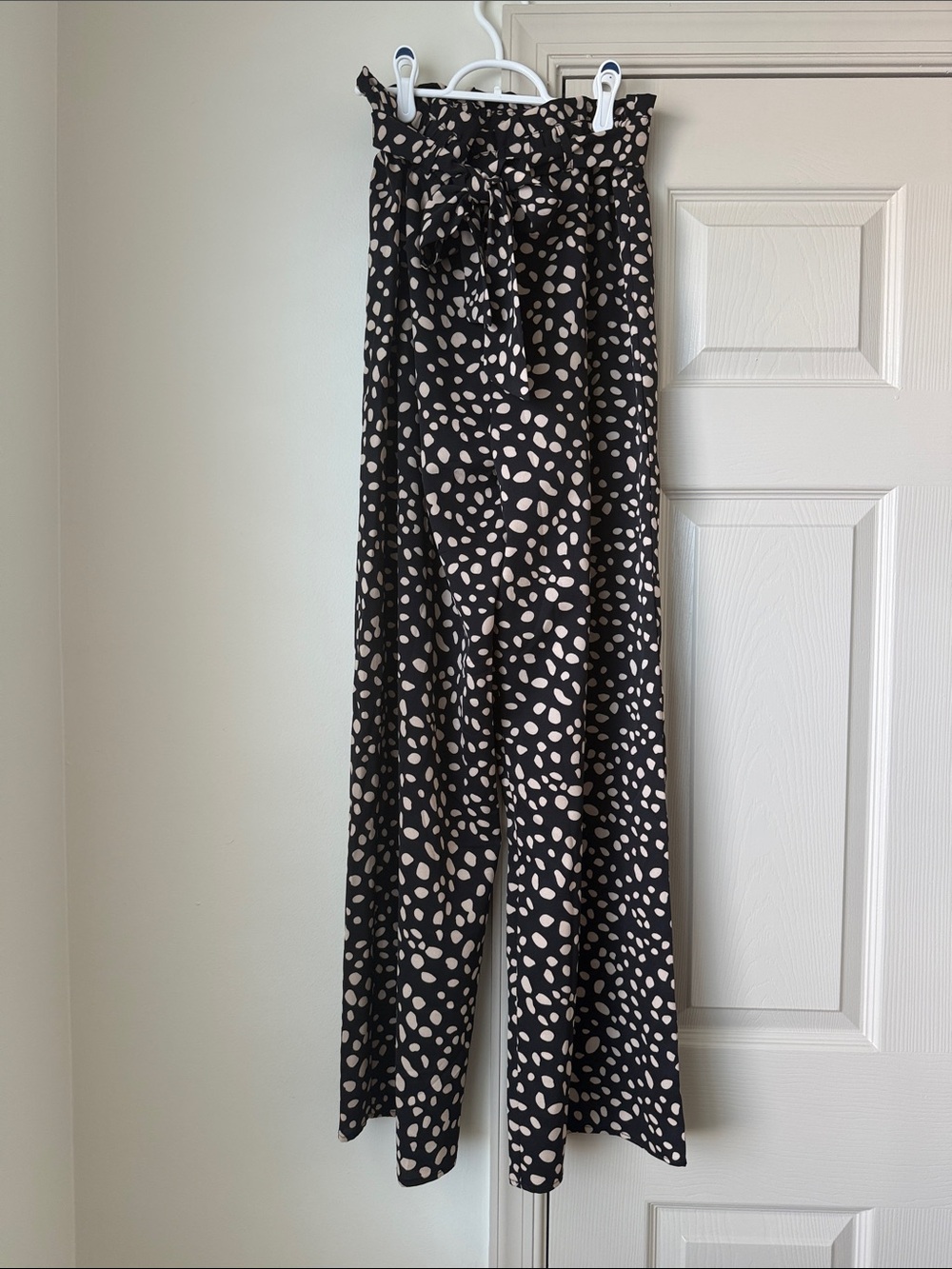 miami Black Wide-Leg Pants with Cream Spot Print